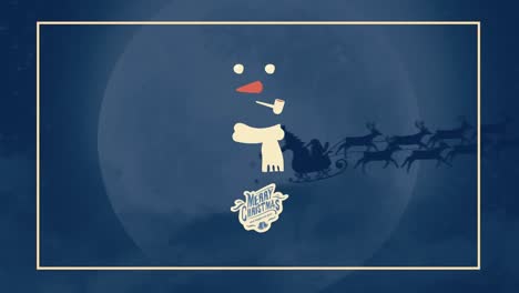 Animation-Des-Textes-„Frohe-Weihnachten“-Und-Schneemann-über-Der-Nachtlandschaft