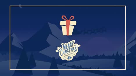 Animation-of-merry-christmas-text-and-gift-over-night-landscape