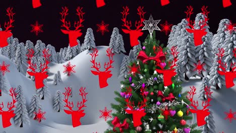 Animation-Eines-Weihnachtsmusters-über-Einer-Winterlandschaft