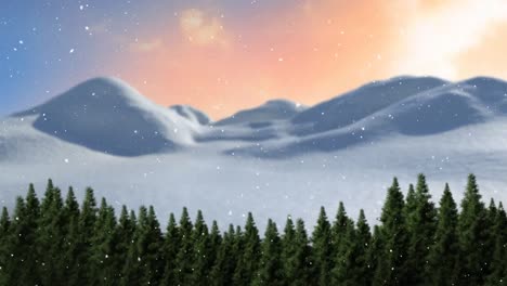 Animación-De-Nieve-Cayendo-Sobre-Abetos-En-Un-Paisaje-Invernal.