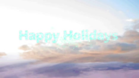 Animation-of-happy-holidays-text-with-fireworks-over-clouds