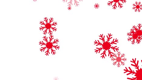 Animation-of-red-snowflakes-over-white-background