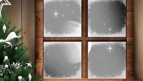 Animation-of-snow-falling-over-moon-seen-through-window