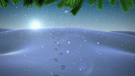 Animation-of-fir-trees-branches-over-winter-landscape
