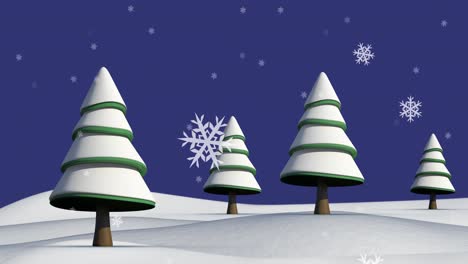 Animación-De-Nieve-Cayendo-Sobre-Abetos-Y-Paisaje-Invernal