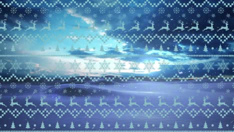 Animation-of-christmas-print-over-in-winter-landscape
