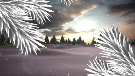 Animation-Von-Tannenzweigen-über-Einem-Tannenbaum-In-Der-Winterlandschaft