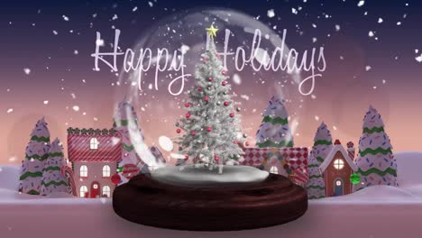 Animation-of-happy-holiday-text-over-snow-globe