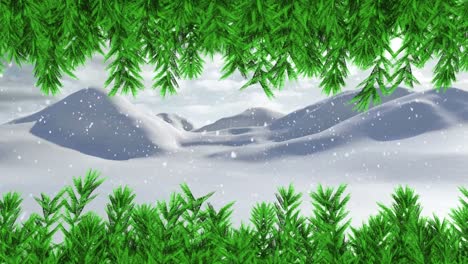 Animation-of-fir-trees-branches-over-winter-landscape