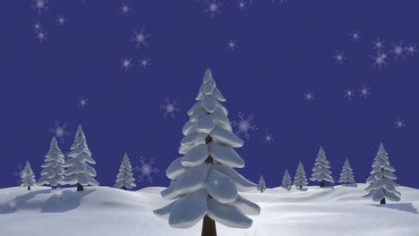 Animación-De-Nieve-Cayendo-Sobre-Abetos-Y-Paisaje-Invernal