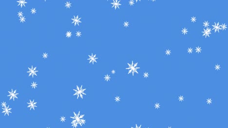 Digitale-Animation-Mehrerer-Schneeflocken-Symbole,-Die-Vor-Blauem-Hintergrund-Fallen