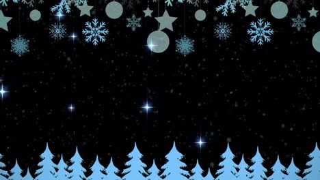 Animation-of-christmas-decoration-over-night-sky-and-snow-falling