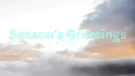 Animation-of-season's-greetings-text-over-fireworks-and-clouds