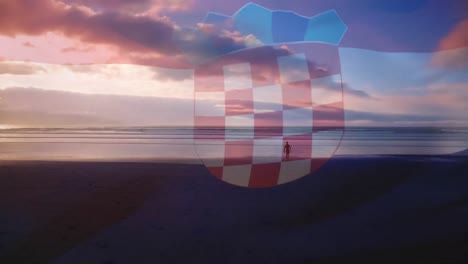 Animation-Der-Flagge-Kroatiens,-Die-über-Der-Strandlandschaft-Weht