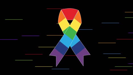 Animation-of-rainbow-ribbon-over-rainbow-stripes-on-black-background