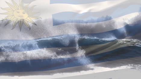 Animación-De-La-Bandera-De-Argentina-Portugal-Ondeando-Sobre-Las-Olas-En-El-Mar.