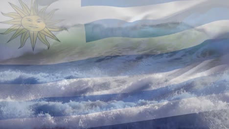Animation-Der-Flagge-Argentiniens-Und-Portugals,-Die-über-Eine-Welle-Im-Meer-Weht
