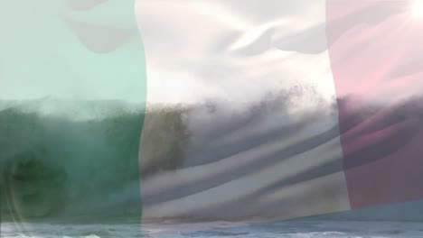 Animation-of-flag-of-italy-blowing-over-wave-in-sea