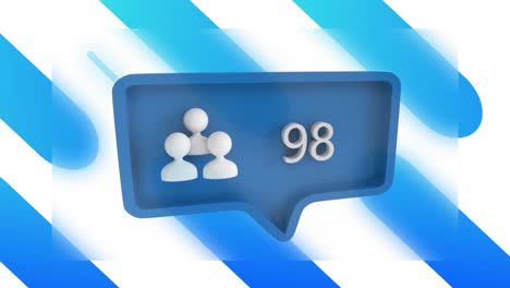 Animation-of-social-media-people-icons-and-numbers-changing-on-blue-speech-bubble-and-blue-stripes