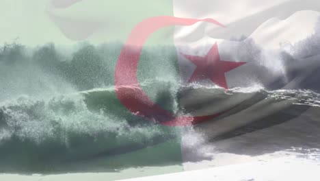 Animación-De-La-Bandera-De-Argelia-Ondeando-Sobre-Las-Olas-En-El-Mar.