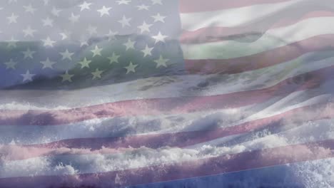 Animation-Der-Flagge-Der-USA,-Die-über-Eine-Welle-Im-Meer-Weht