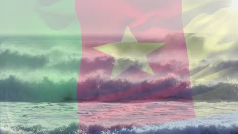 Animation-Der-Flagge-Kameruns,-Die-über-Eine-Welle-Im-Meer-Weht