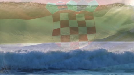 Animation-Der-Flagge-Kroatiens,-Die-über-Eine-Welle-Im-Meer-Weht