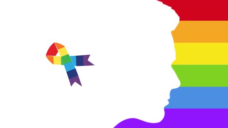 Animation-of-profile-of-human-head-and-rainbow-ribbon-over-rainbow-stripes