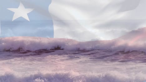 Digitale-Komposition-Der-Wehenden-Chilenischen-Flagge-Gegen-Wellen-Im-Meer
