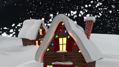 Multiple-houses-on-winter-landscape-against-shooting-star-on-black-background