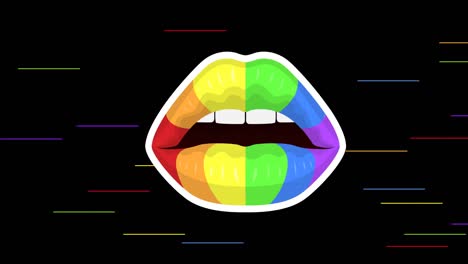 Animation-of-rainbow-mouth-and-rainbow-stripes-on-black-background