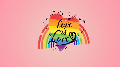 Animation-of-love-is-love-text-and-rainbow-on-pink-background