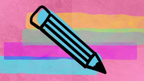 Animation-of-pencil-on-rainbow-stripes-on-pink-background