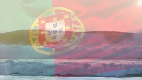 Animación-De-La-Bandera-De-Portugal-Ondeando-Sobre-Las-Olas-En-El-Mar.