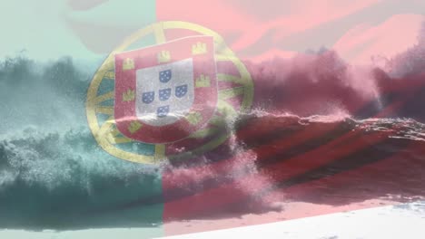 Animation-Der-Flagge-Portugals,-Die-über-Wellen-Im-Meer-Weht