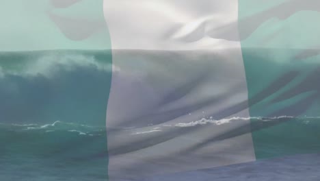 Animation-Der-Flagge-Nigerias,-Die-über-Der-Strandlandschaft-Weht