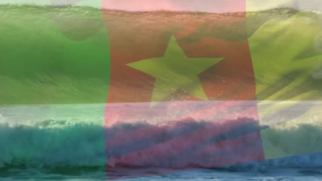 Animation-of-flag-of-cameroon-blowing-over-waves-in-sea