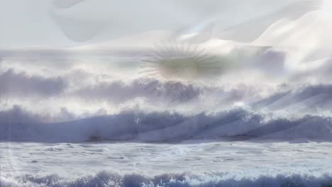 Animation-Der-Flagge-Argentiniens,-Die-über-Eine-Welle-Im-Meer-Weht
