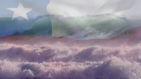 Animation-of-flag-of-chile-blowing-over-waves-in-sea