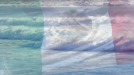 Animation-Der-Flagge-Mexikos,-Die-über-Eine-Welle-Im-Meer-Weht
