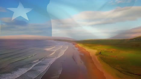 Animation-of-flag-of-chile-blowing-over-beach-landscape