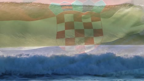 Digitale-Komposition-Der-Wehenden-Kroatischen-Flagge-Gegen-Wellen-Im-Meer