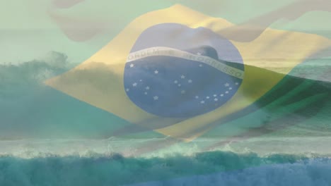 Animation-of-flag-of-brazil-blowing-over-waves-in-sea