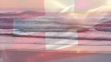 Animation-Der-Flagge-Der-Schweiz,-Die-über-Wellen-Im-Meer-Weht