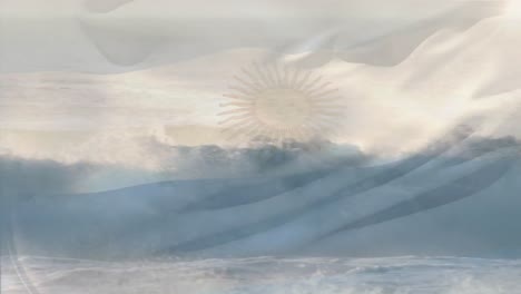 Animation-Der-Flagge-Argentiniens,-Die-über-Eine-Welle-Im-Meer-Weht
