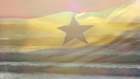 Animación-De-La-Bandera-De-Ghana-Ondeando-Sobre-Las-Olas-En-El-Mar.