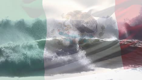 Animation-Der-Flagge-Mexikos,-Die-über-Der-Strandlandschaft-Weht