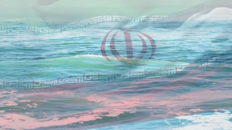 Animation-Der-Iranischen-Flagge,-Die-über-Wellen-Im-Meer-Weht