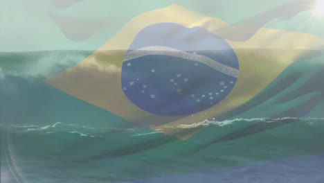Animation-of-flag-of-brazil-blowing-over-beach-landscape