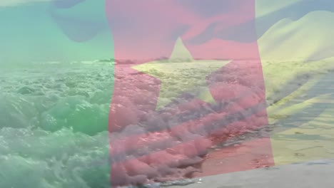 Animation-of-flag-of-cameroon-blowing-over-waves-in-sea